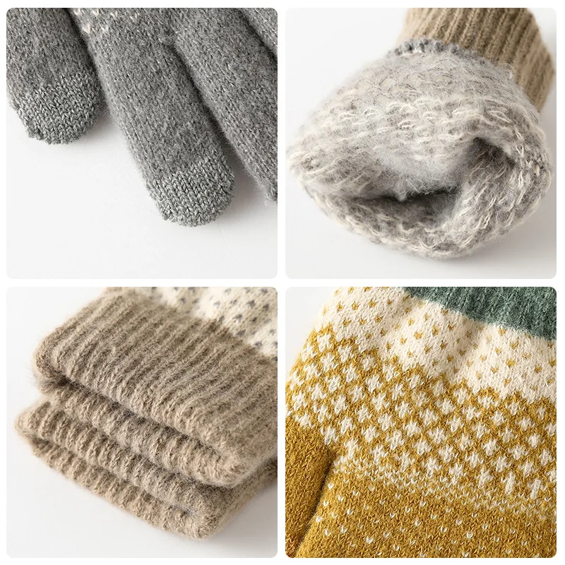 Winter Autumn Knitted Gloves Jacquard Windproof Gloves Unisex Touch Screen Casual Shopping Soft Travel Thermal Touchscreen Glove