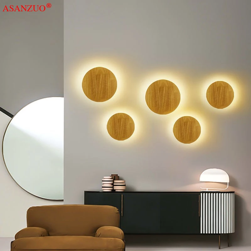 

AC110-240V Wooden LED Wall Lamp Craft Round Oval Shape with Light Decorative Lamp Source Wall-mounted Indoor Lighting