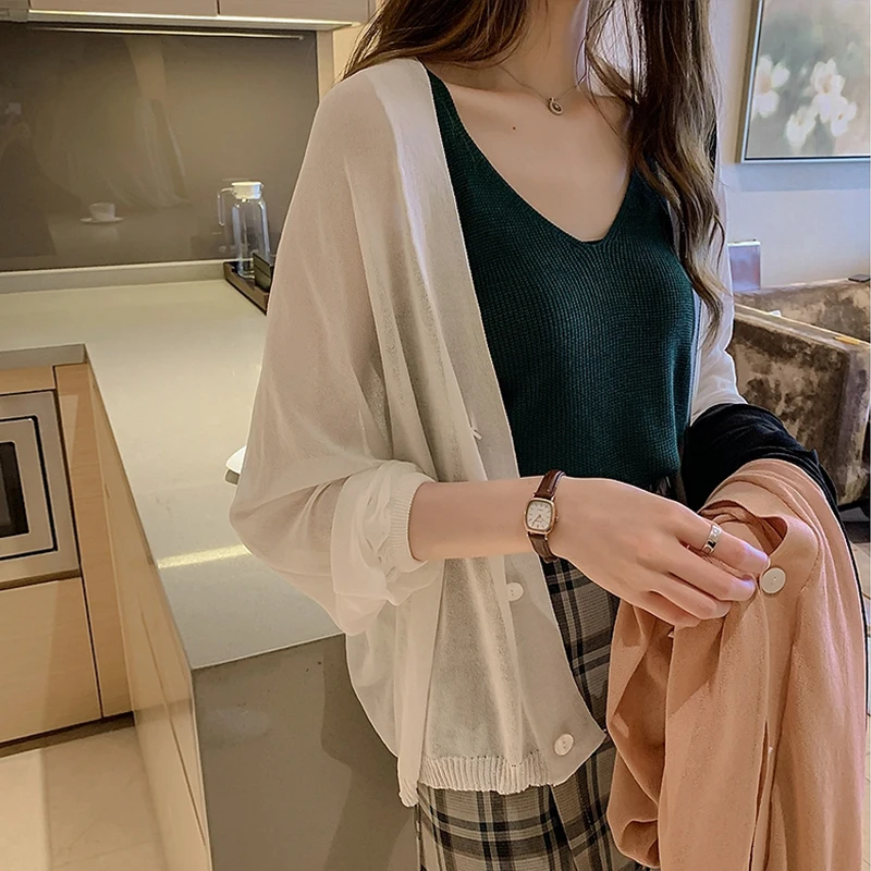 

Sun Protection Ice Silk Long Sleeve Women's Knitted Cardigan Outerwear Shawl Super Fairy Trendy Air Conditioner Shirt Thin Ou...