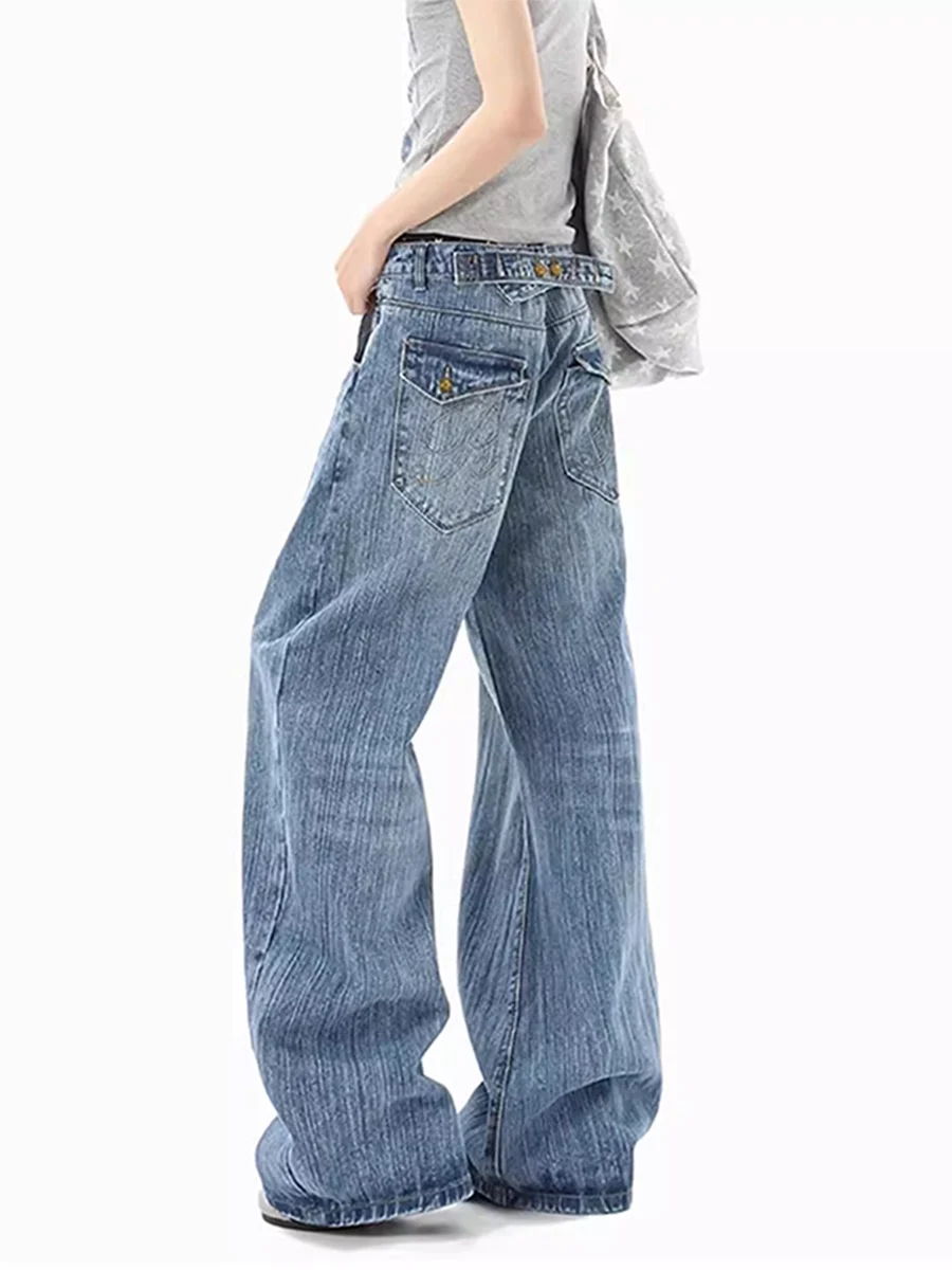 Calças Jeans Estilo Americano com Caimento Solto, Textura de Bambu, Design de Verão para Homens e Mulheres, Calças Longas Cas...