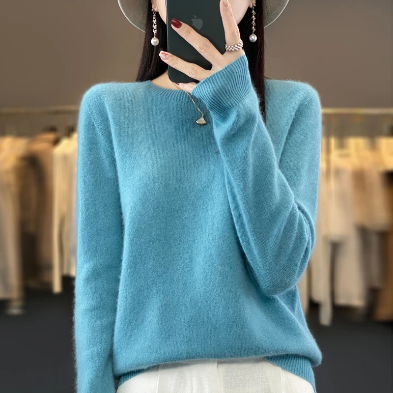 100% authentic cashmere women\'s round neck pullover sweater loose plus size sweater bottoming sweater.