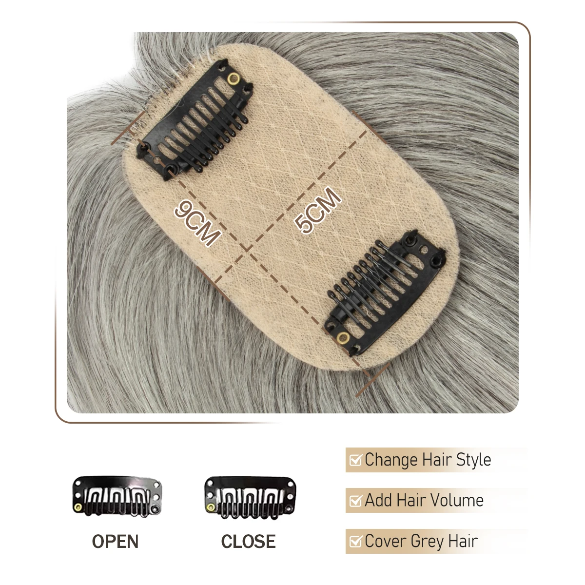 5x9cm Natural Human Hair Toppers For Women Silk Base Weightless Cover Wide Hairpart/Grey Hair P4-27 Highlight Piano Breathable Daily Use