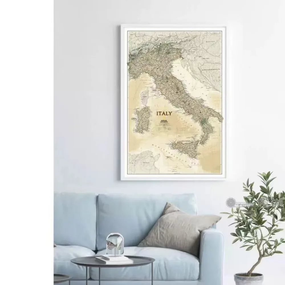 Vintage Italy Map Posters Prints Library Wall Chart Gift - Cotton Canvas Painting Wall Art Decor For Bedroom Offices Classroom