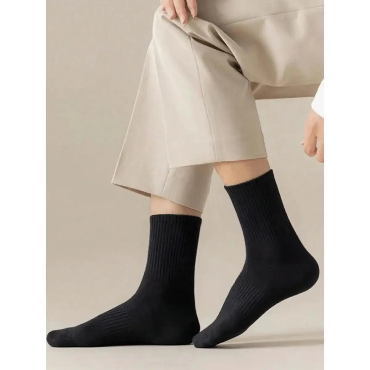 Men's Mid-Calf Casual Daily Socks, 5/10/15/20Pairs, Elastane Blend Fabric with RibKnit, Plain, Striped Designs, Fall Winter Home