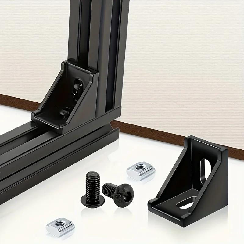20 Sets of Aluminum Corner Brackets, Aluminum Profile Connectors, T-Shaped Slider Nuts, Black Aluminum Corner Bracket Connectors, Suitable for 2020/2060 and Other Profiles