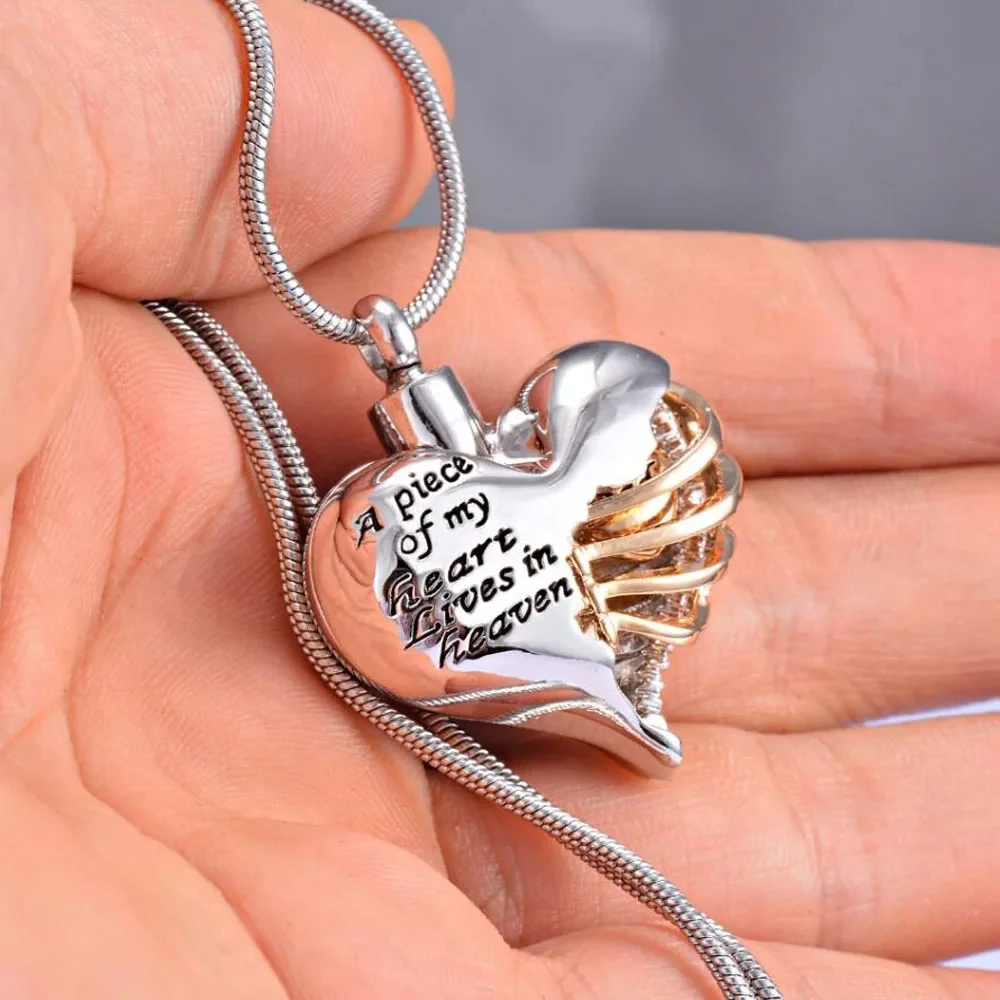 قلادة على شكل جرة حرق القلب للرماد البشري - قطعة من قلبي تعيش في الجنة تذكارات تذكارية مجوهرات جنائزية #4