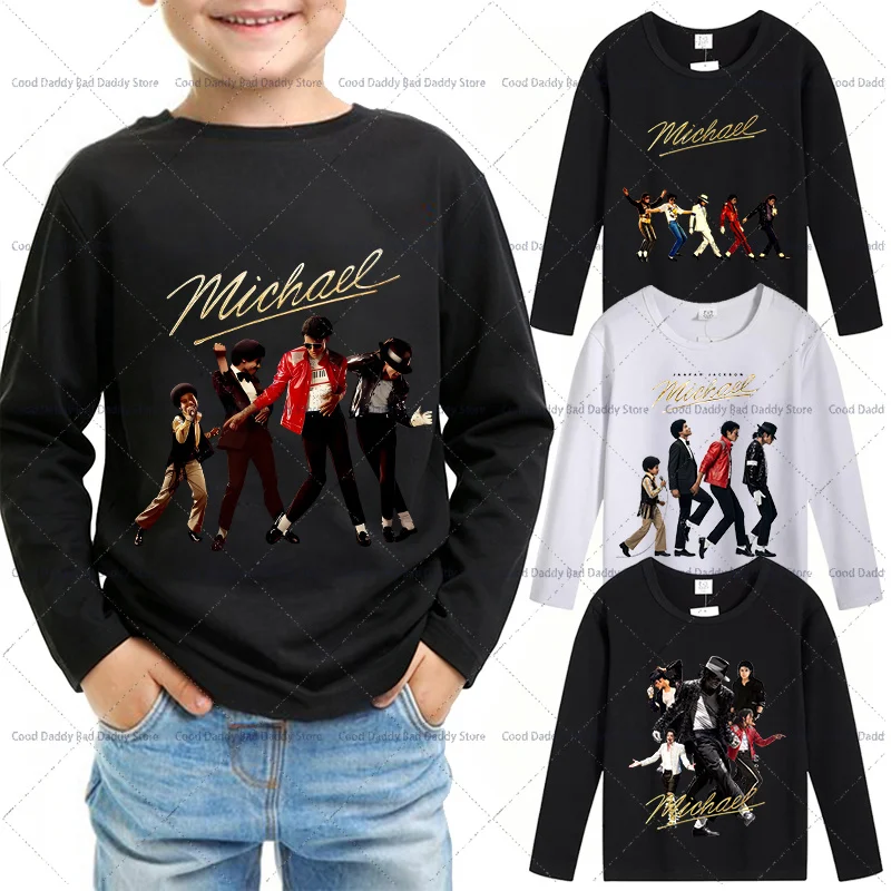 Kids Long Sleeve Tee Tops Autumn Clothing King of Pop MJ Fashion Printed T Shirt Michael Jackson Casual T-shirt Birthday Gifts