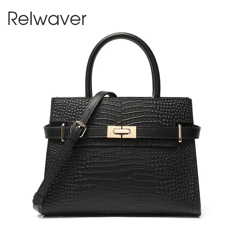 

Relwaver genuine leather mature lady handbag luxury crocodile pattern cowhide top handle bag 2023 winter shoulder crossbody bag