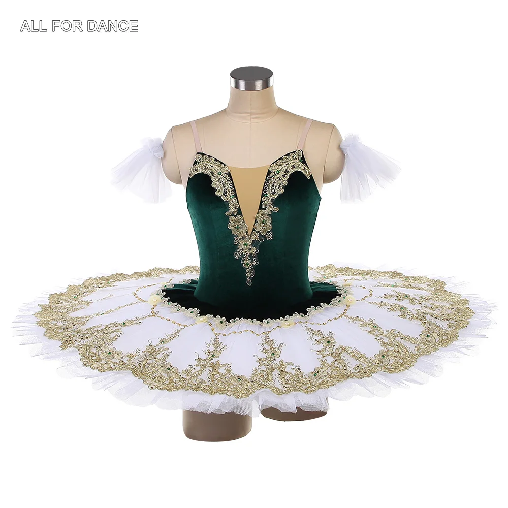 BLL618 Tutú de danza de Ballet preprofesional de terciopelo verde con faldas tutú rígidas blancas trajes de baile puesta en escena para niñas adultas