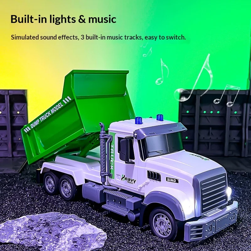SIKD RC Dump Garbage Truck Alloy Electric Wireless Toy With Lights And Music Realistic Sound Kids Sanitation Recycling Vehicle