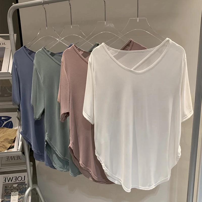 تي شيرت للتمرين بمقاس كبير للنساء، بلوزة فضفاضة بأكمام قصيرة، تي شيرت للجري واليوجا قابل للتنفس #5