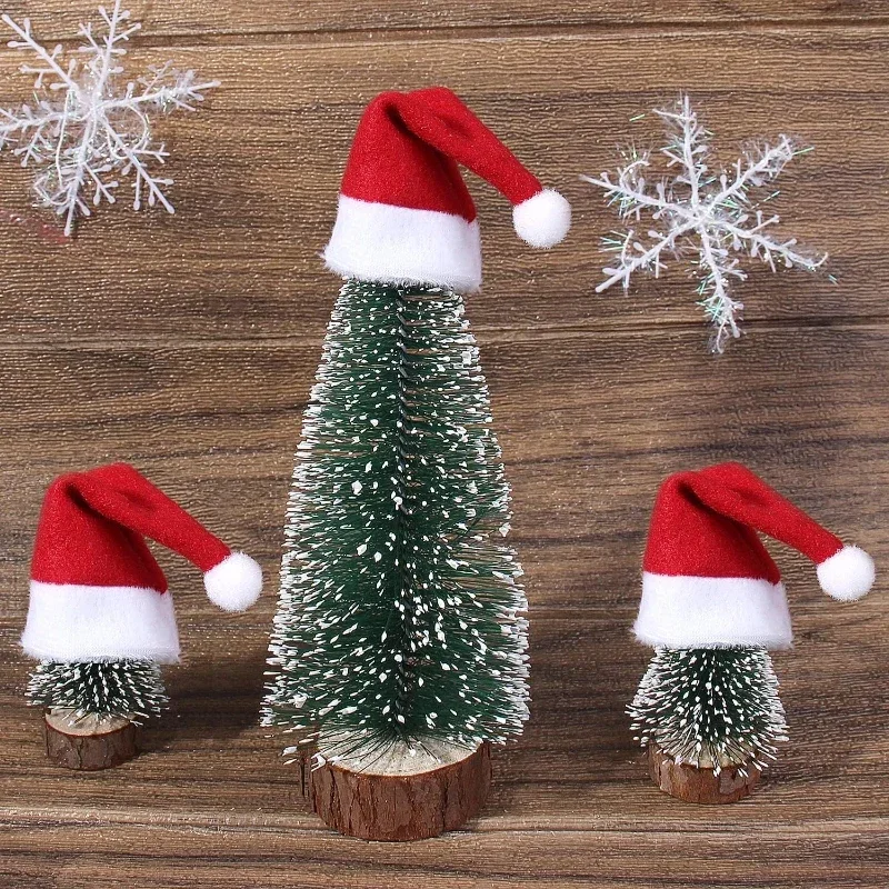 1-300PCS Christmas Hat for Fork Knife Tableware Decorations Plush Mini Santa Hat Family Party New Year Gifts Xmas Hat Red Cap