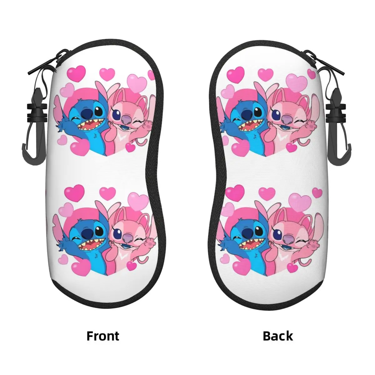 Kawaii Stitch And Angel Glasses Case Cartoon Comic Outdoor Sunglasses Pouch For Men Women Eyewear Storage Zip Eyeglass Protector