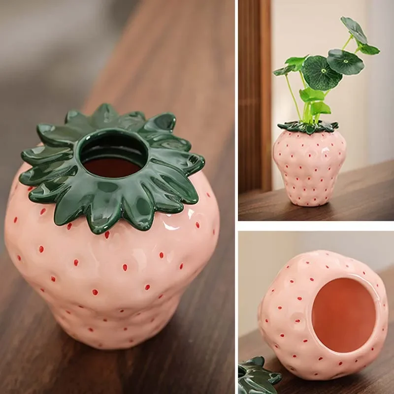 Strawberry ceramic vase flower vase for home decoration tabletop ornament Hydroponic accessories small fruit flowerpot Container