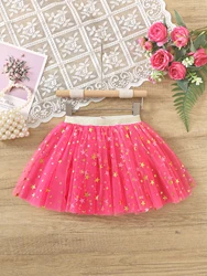 Girls spring summer hot stamping five-pointed star tutu half skirt gauze skirt baby birthday Halloween dress spot direct sales