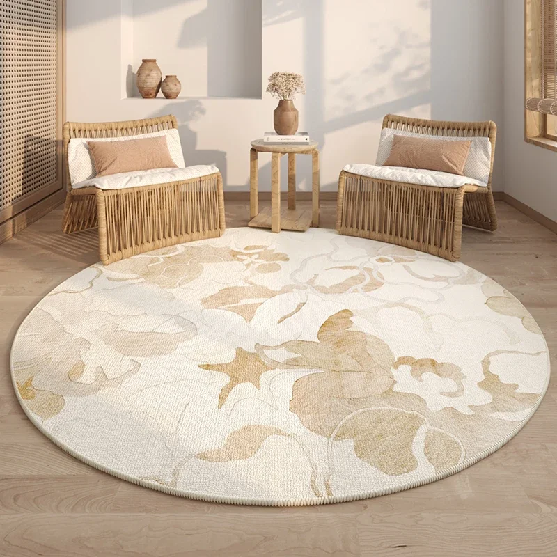 Round Living Room Carpet Log Style Bedroom Carpets Earth Color Petal Swivel Chair Rug Waterproof Easy To Care Bedside Rugs Tapis