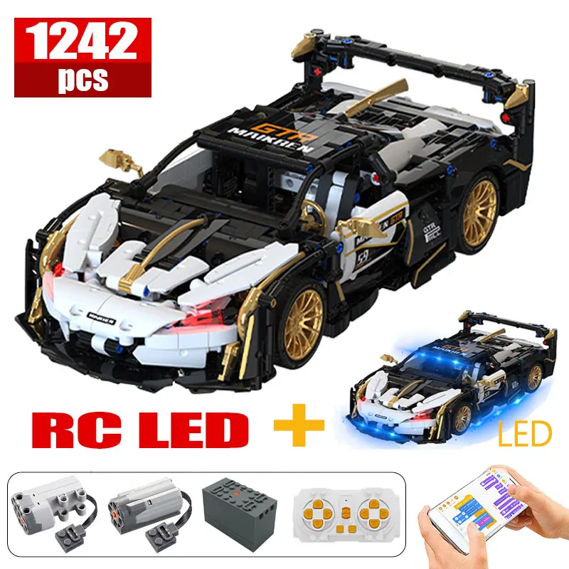 1242 Pcs Technical RC Platinum Plating Supercar Building Blocks Remote Control Racing Vehicle Bricks Toys Children Gifts