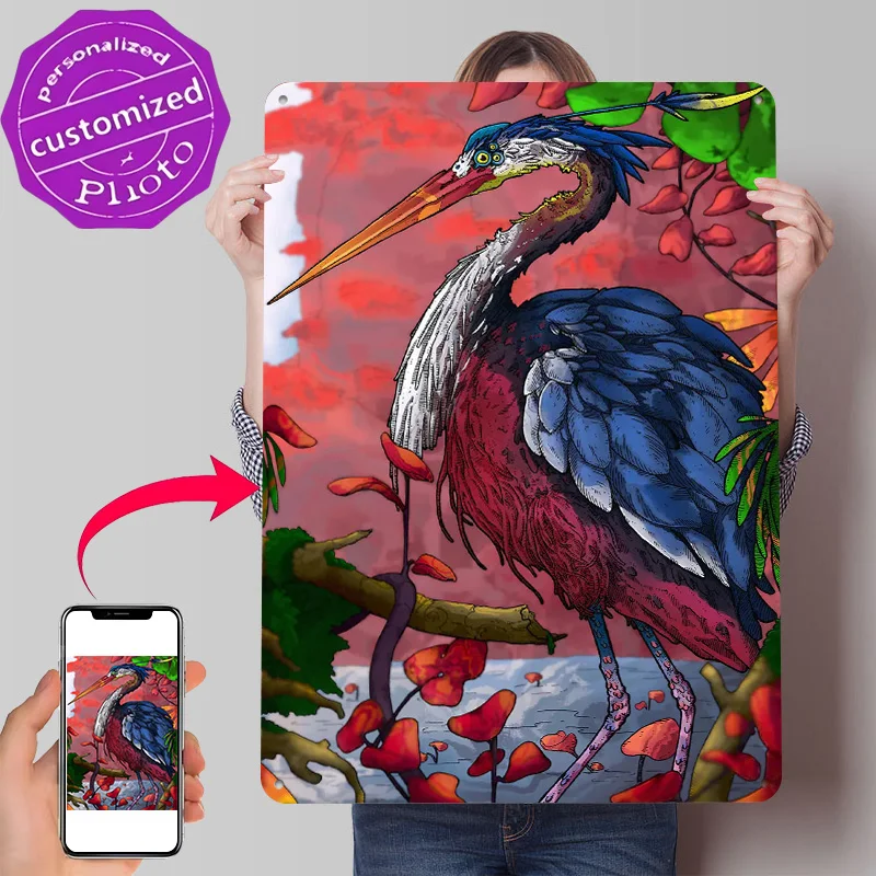 Heron Pioneer Personalized 3D Textured Metal Poster Wall Art Tinplate Sign for Luxury Decoration Home Decor Items Funny Signs