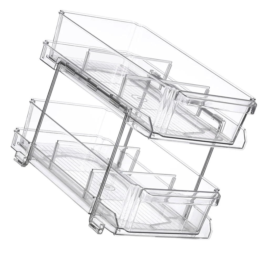 2 Tier Closet Organizer 2 Sliding Storage Drawers/Baskets Clear Storage Container Bin for Cabinet Pantry for Under Sink Office