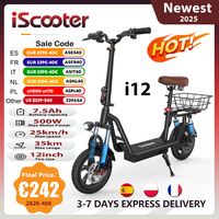 iScooter i12 Electric Scooter With seat And basket 12 Inch 500W Foldable Kick eScooter 36V 7.5Ah Max Range 35km Mobility Scooter