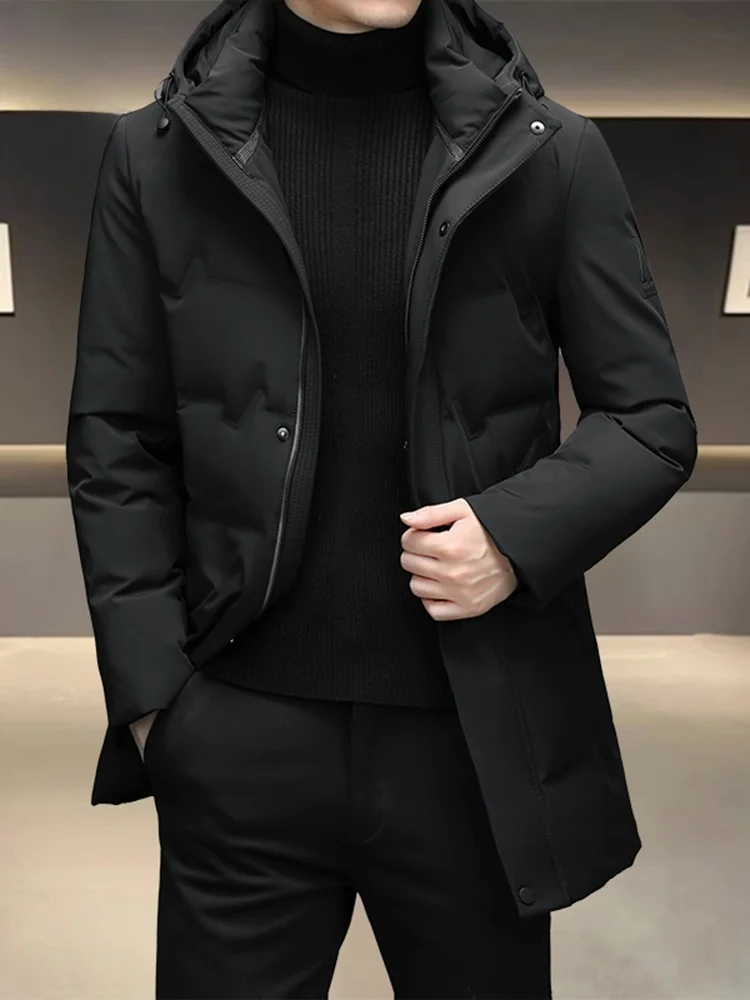 

Bla Thiened Hooded down Jaet Men's Mid-Length Casual Winter Busin Casual Youth Faion Warm Outerwear