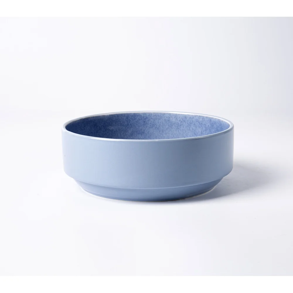 2 Pack Stackable Stoneware Cereal Bowls 6.25 Inch Glossy Blue Artisan Finish Unique Reactive Glaze Space Saving Design Hand Wash