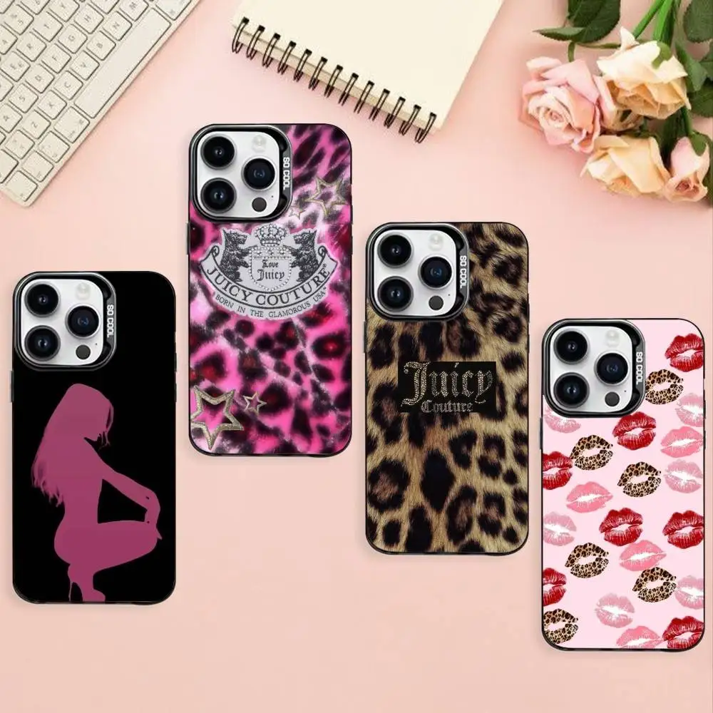 

J-Juicy Couture-S Phone Case For iPhone17,16,15,14,13,12,11 Plus,Pro Max Black Border Silver Plated Cover