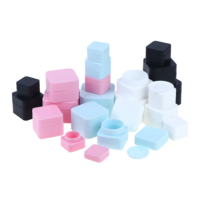 5g-50g Empty Plastic Nail Art Cosmetic Square Containers Jar Small Sample Cream Pot Nail Gel Powder Box Makeup Lotion Tool