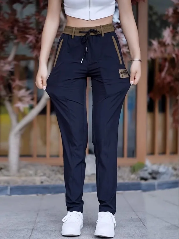 

plus Size Casual Pants for Women Quick Dry Loose Fit Sport Style High Waist Straight Leg Korean Version Long Pants Polyester ...