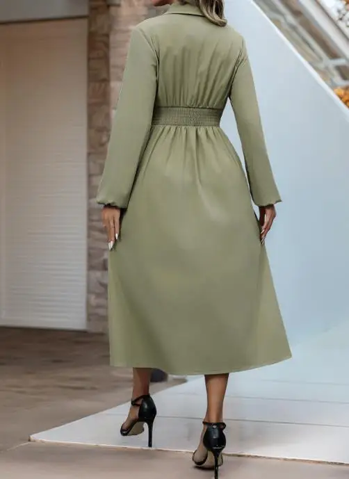 Damesjurken 2023 Herfst Nieuwe Kraag Taille A-lijn Rok Commuter Lange Mouw Button Up Shirt Jurk Retro Casual Elegante Jurk