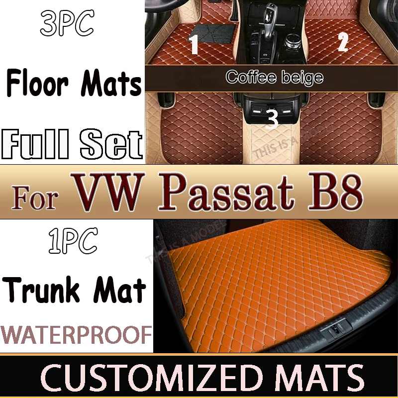 Custom Made Leather Car Floor Mats For VW Volkswagen Passat B8 2017 2018 2019 2020 Carpets Rugs Foot Pads Accessories