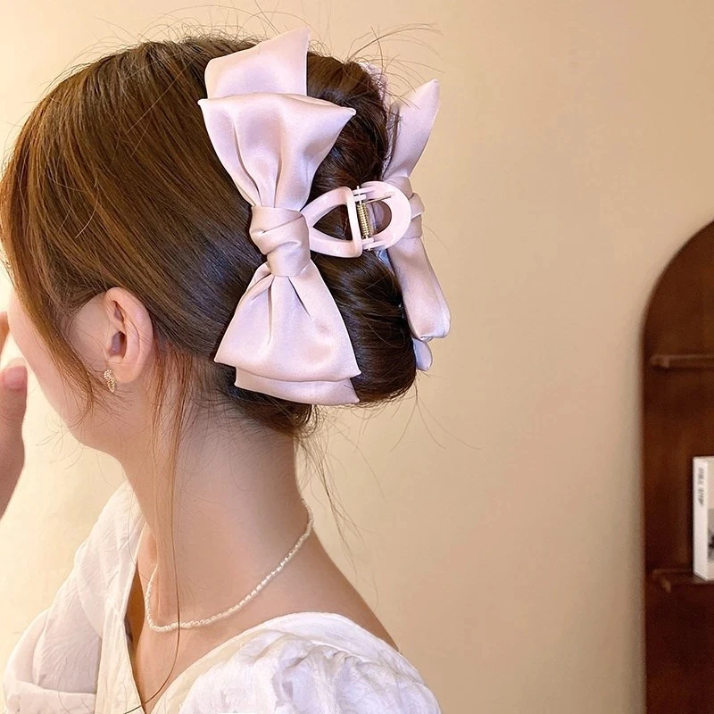 1pc Fashion Women Bow Hairpin Korean Version Of Solid Color Butterfly Satin Hair Clips Girls Hair Accessories Headwear