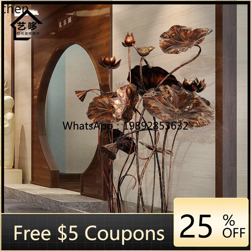 Ornamento Metálico con Forma de Hoja de Loto U9, Estilo Chino, Feng Shui para Hoteles, Decoración de Piscinas, Escultura Grande para Piso, Obra de Arte en Acero Inoxidable