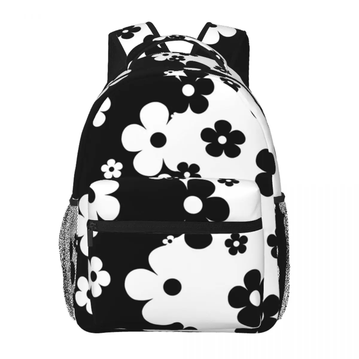 

60's Retro Pop Small Flowers In Black And White Backpack Student BookBag Children School Bag Laptop Shoulder Bags for Men Women