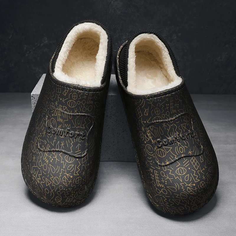 Men Slippers Casual Fashion Platform Winter Home Non-slip Wear-Resistant Elastic Comfortable Plus Velvet Keep Warm  Water Proof