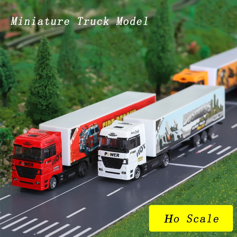 4pcs Ho Scale Simulation Transport Vehicle Model 1:87 Non-luminous Miniature Container Truck Alloy Plastic Cars Toys For Diorama