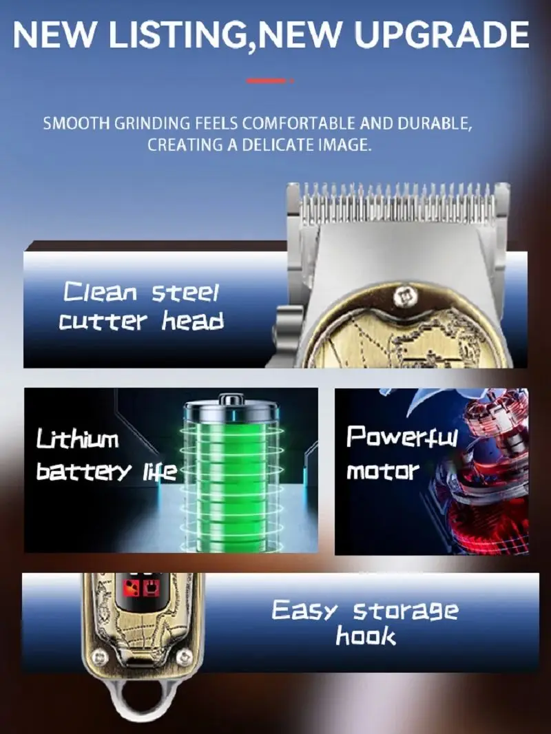 KEMEI Metal Beard Cutter Haircut Machine Usb Charging All Metal Body Hair Clipper Trimmer Barber KM-2380