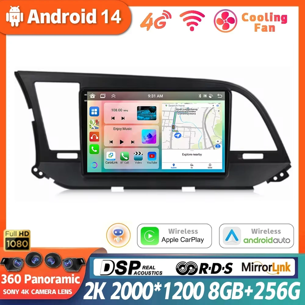 

Android 14 For Hyundai Elantra 6 2015 2016 2017 2018 Multimidia Video Player GPS Navigaion Head Unit QLED Car Radio Carplay Auto