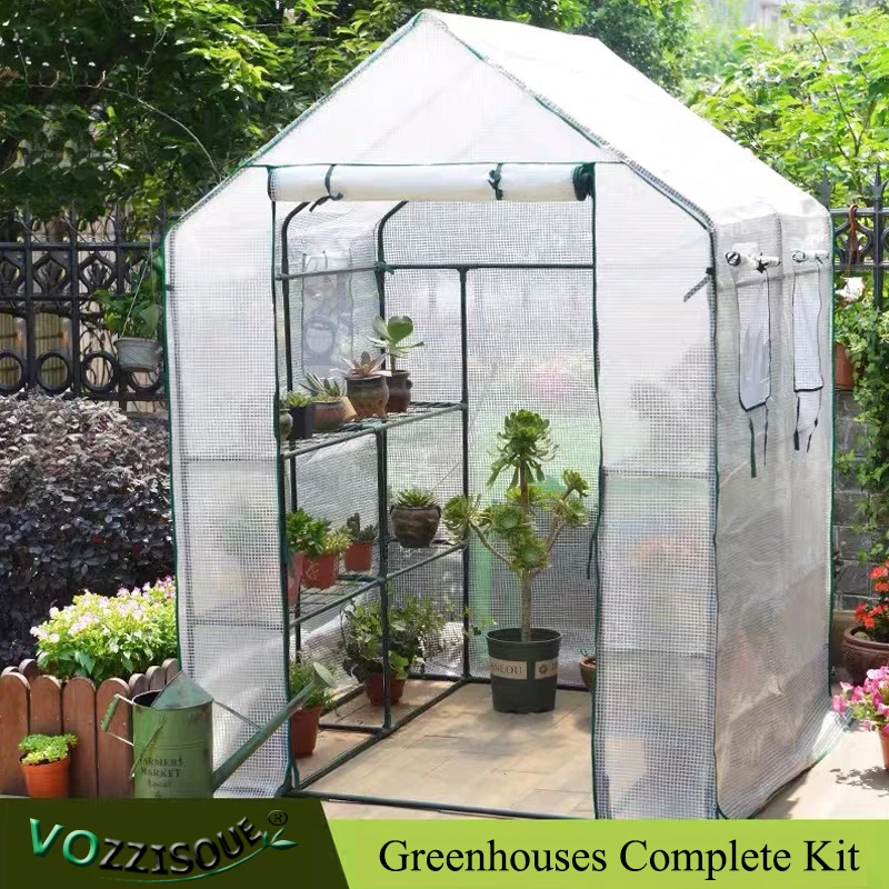 HOT Outdoor Gardening Large Greenhouses Complete Kit Flower Plant Keep Warm Green House with Frame Roll-up Zipper Plastic Cover