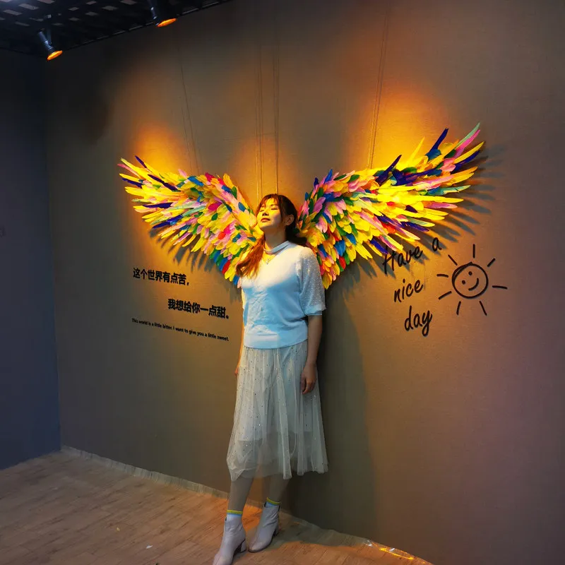 Colourful Angel Feather Wings with Model Catwalk Fashion Show Photography Costumes Accessories Bar Nightclub Props