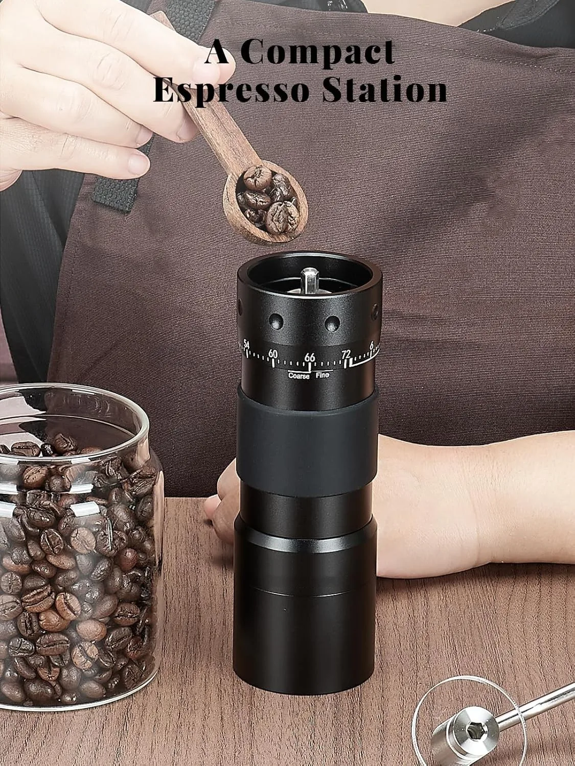 Magpie Manual Coffee Grinder, 7-Edge Stainless Steel Conical Burr, 72-Click External Adjustment, 25g Capacity, Aluminum Body