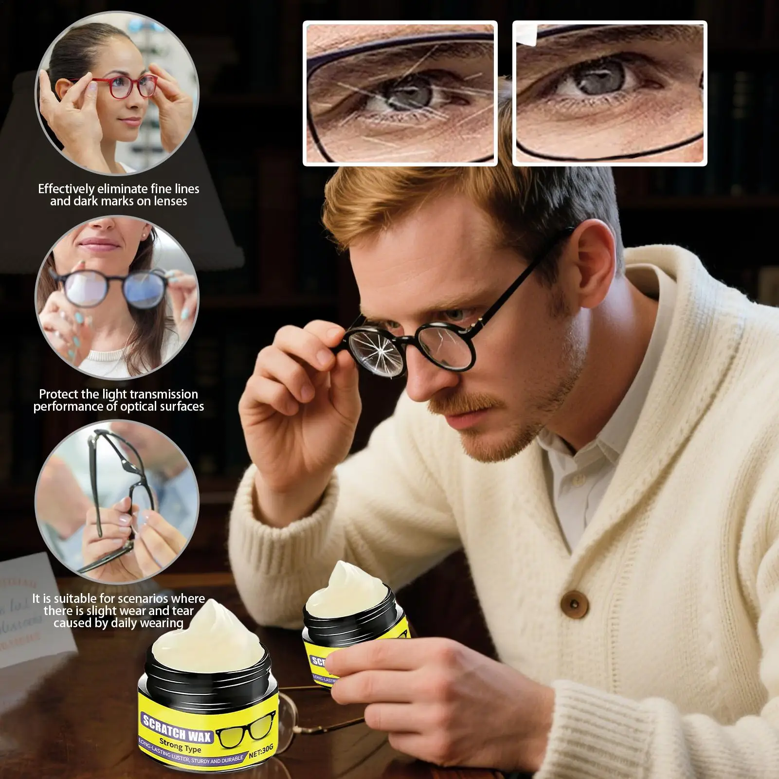 Eyeglass Scratch Remover Eyewear Lens Grinding Repair Cleaner 30g Lens Scratch Remover for Home Travel Vacation Road Trip Office
