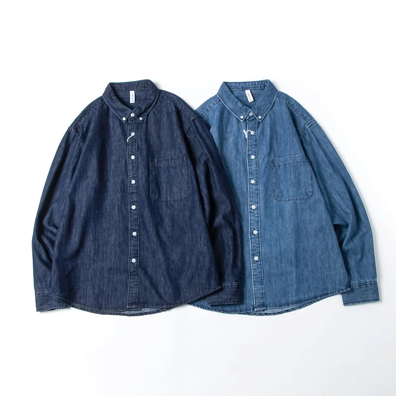 

Japanese Sle Long Sve Denim irt Men's Retro Casual Pure Cotton Multi ket Workwear Heavy Du Casual irt Small Jaet