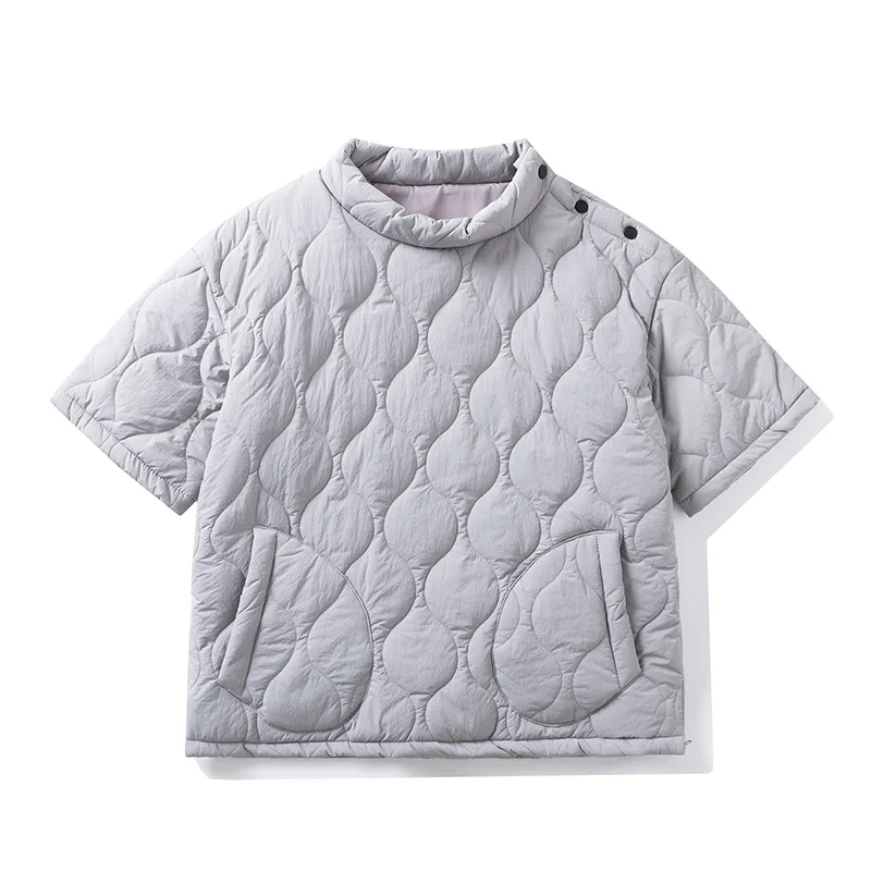 

Autumn Winter Warm Half Sleeve Padded Jacket Harajuku Casual Mens and Womens Loose ParkasTrendy Stand Collar Pullover Coat