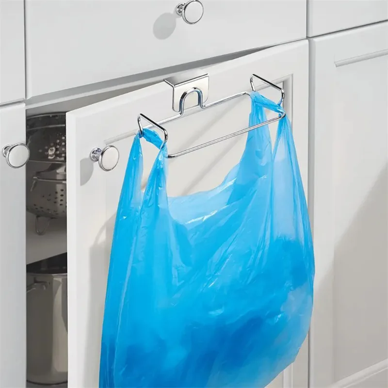 Kitchen Trash Rack Cabinet Door Garbage Bags Holder Stainless Steel Closet Garbage Storage Holder