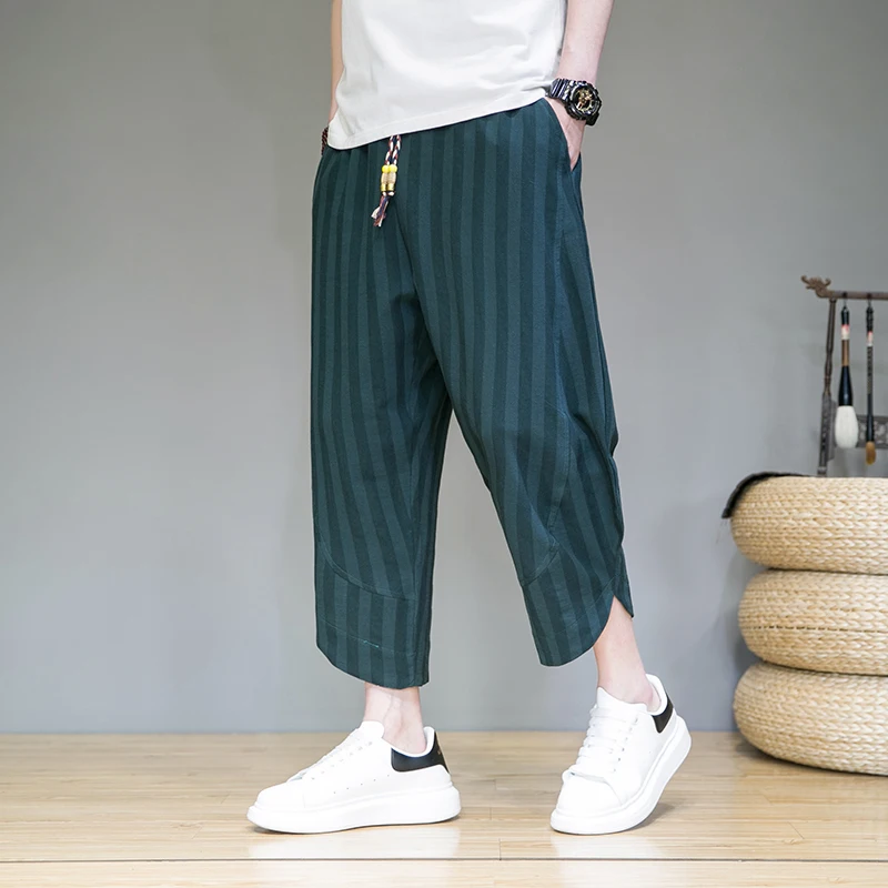 

Loose Straight Leg Men's 7/8 Pants Summer Casual Harlan orts Thin Faionable Youthful Sle mid Waist ket Detail Cool S...