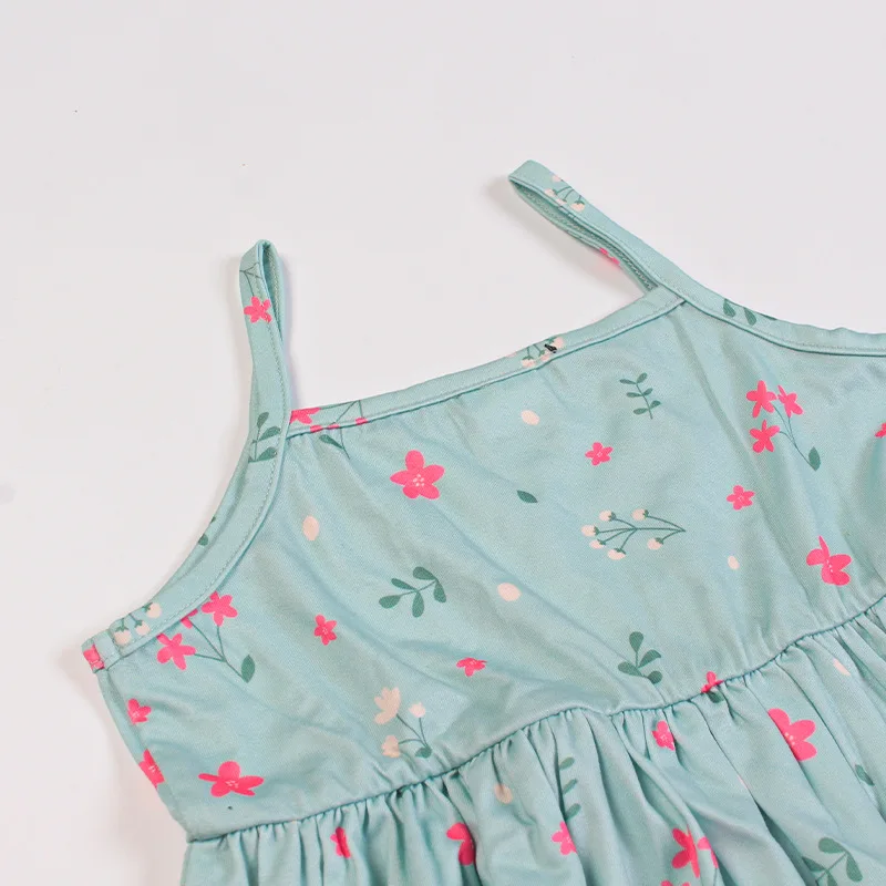 2026 New Summer Girls Floral Print Dress Fashion Cute Princess Dress Sweet Fresh Style Short Sleeve Dress for Kids 1-8 Years Old