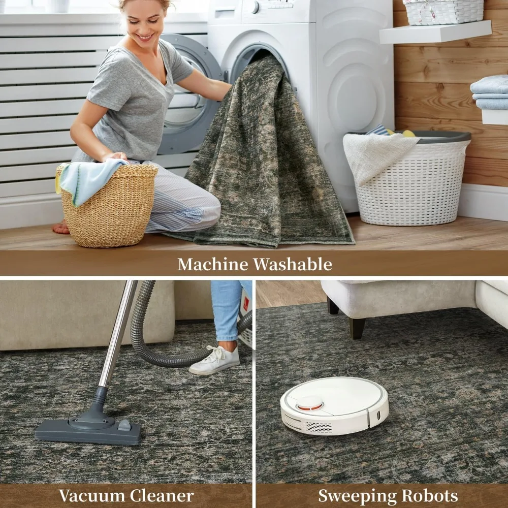 سجادة غرفة المعيشة باللون الأخضر مقاس 9 × 12 - طباعة ناعمة متعثرة لغرف النوم، غير قابلة للانزلاق، قابلة للغسل في الغسالة #6