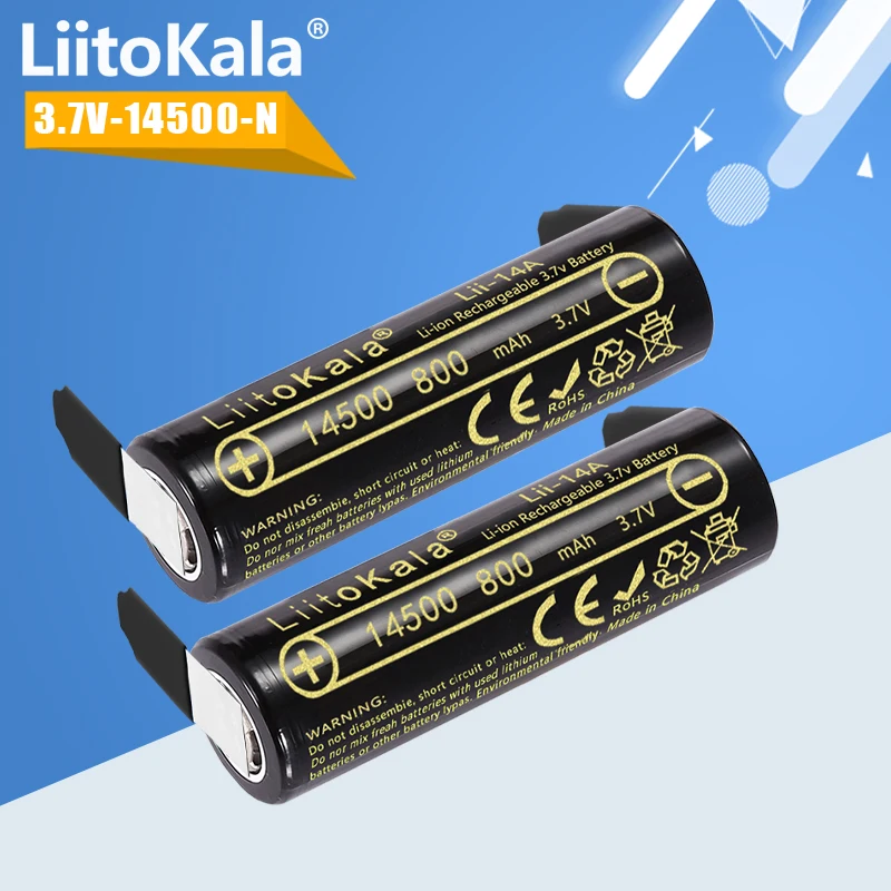 1-40pcs LiitoKala Lii-14A+Nickel 3.7V 14500 800mAh Li-ion Rechargeable Battery 1000 Times for LED Flashlight Toys Calculator