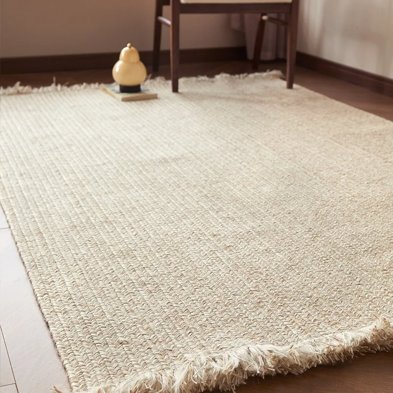 Alfombra cuadrada de yute tejida a mano, sofá, sala de estar, crema para el hogar, alfombra Su junto a la cama